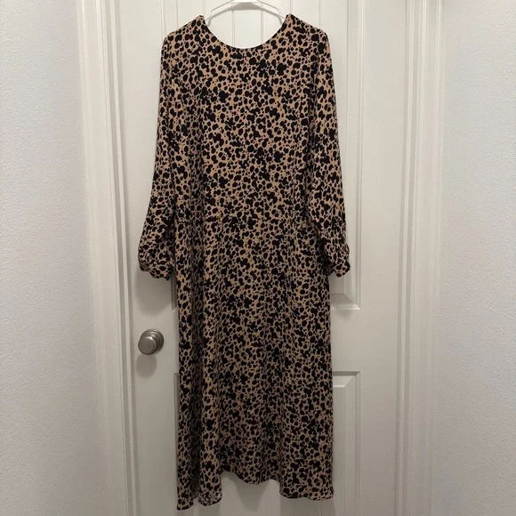 Reformation Port Dress Leopard Print Long Sleeve Fit & Flare Size 20 - Picture 3 of 9